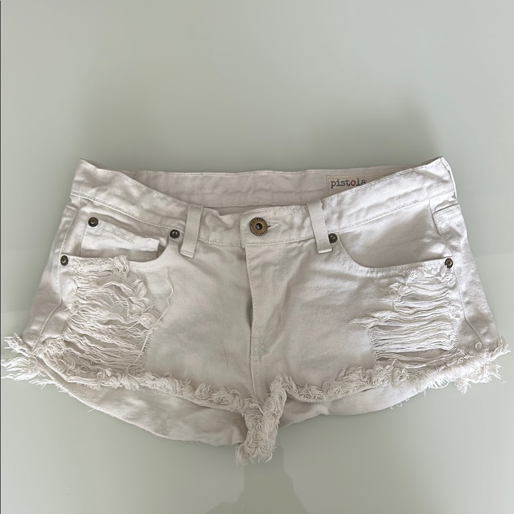Pistola White Distressed Jean Shorts with Raw-Edge Hem
